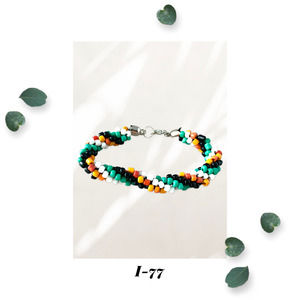 Lucky You - Kumihimo Beaded Rope Bracelet - Black White Green Orange